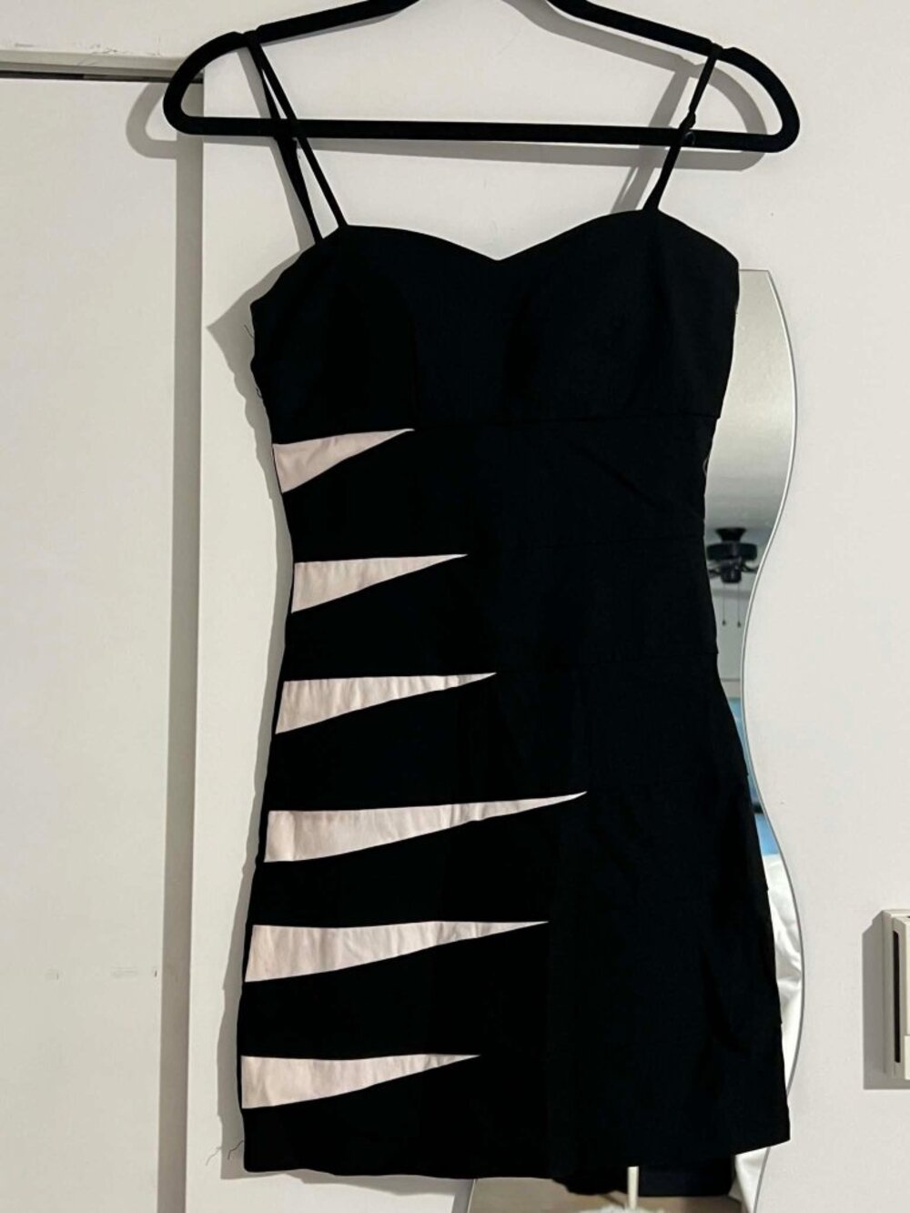 Black and White Spaghetti Strap Mini Dress, small